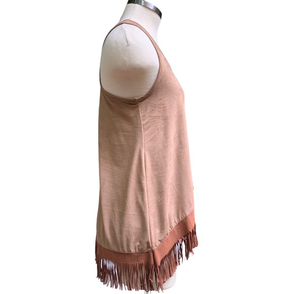 Racerback Tank Top Brown Fringe Faux Suede Small S by Twenty Second 22nd New - Picture 4 of 8
